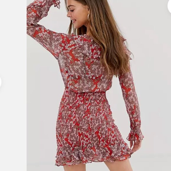 Stevie May Red Floral Long Sleeve Ruffle Dress - Size XS - Picture 8 of 10
